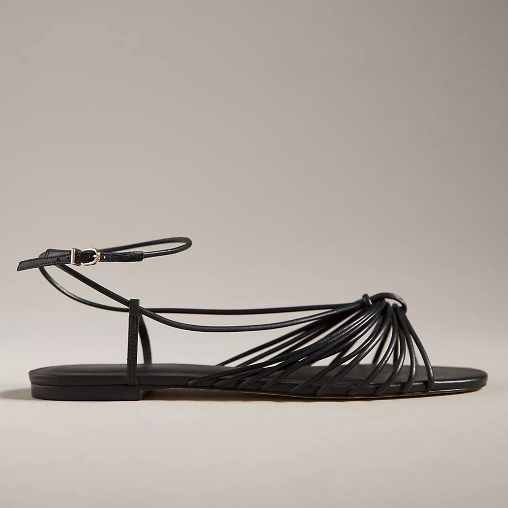 NWT By Anthropologie Black Strappy Flat Sandals